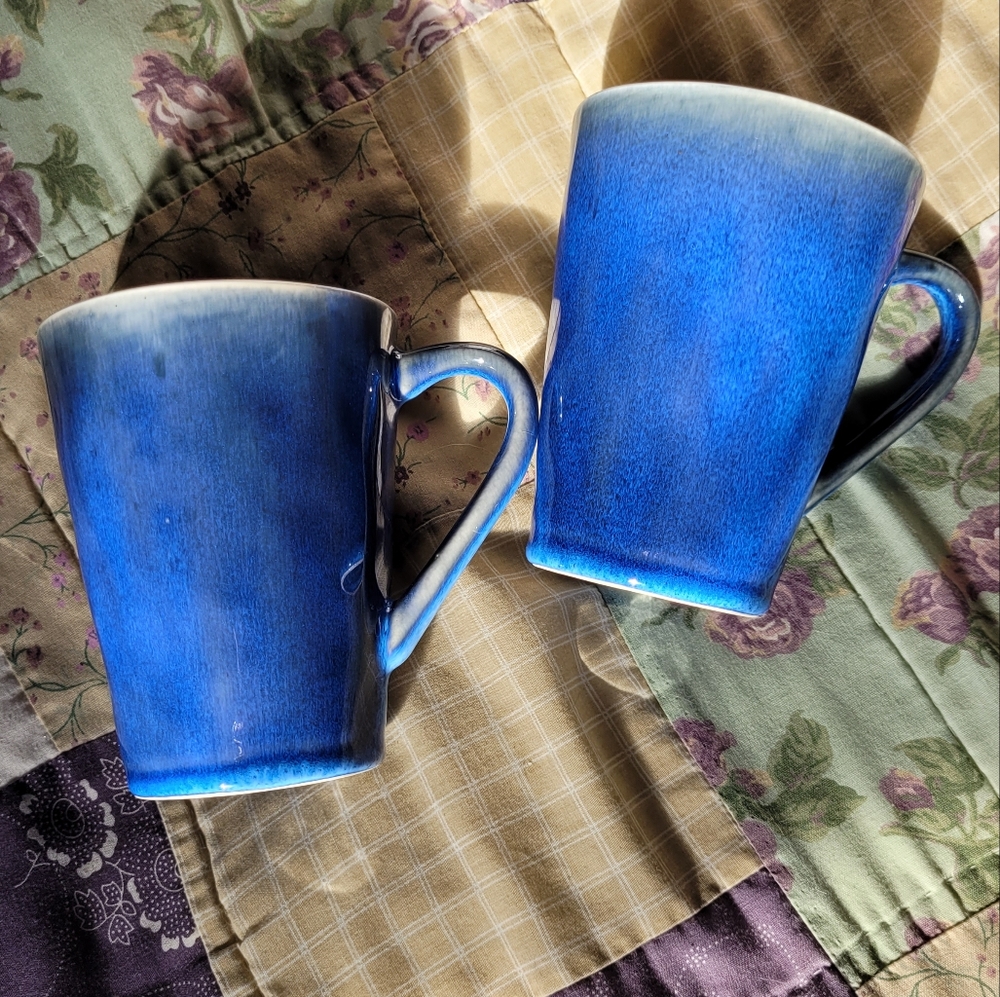 Pair of Gorgeous Blue Glazed Pottery Mugs